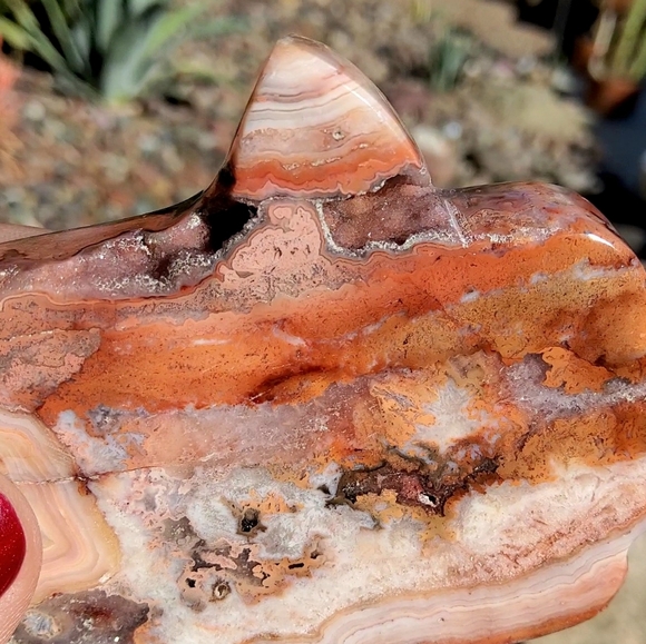 Mexican Crazy Lace Hamsa Carving with Sparkling Druzy - Picture 4 of 17